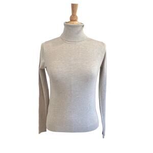 MNG Mango Beige / Cream Long Sleeve Lightweight Turtleneck Sweater, Size M